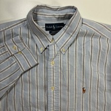 Vintage Ralph Lauren Button Down Yarmouth Shirt 17 32/33 Blue Striped Oxford 90s