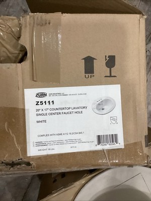 Zurn Countertop Bathroom Sink White 20  x 17  Single Faucet Hole Z5111