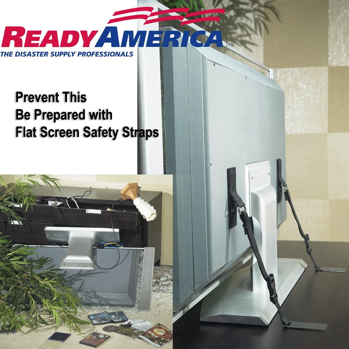 Universal Flat Screen TV Safety Straps Black Earthquake Childproofing 70 150 lbs
