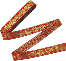 7.7 Yards Red Jacquard Ribbon with Gold Floral Trim 3/4 Sewing DIY Crafts