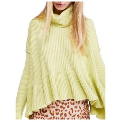 Free People Layer Cake Sweater Lime Green Turtleneck Asymmetric Peplum Hem XS