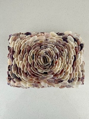 Vintage Sea Shell Trinket Box Floral Design Made In Philippines 8 x 5.5 x 4 