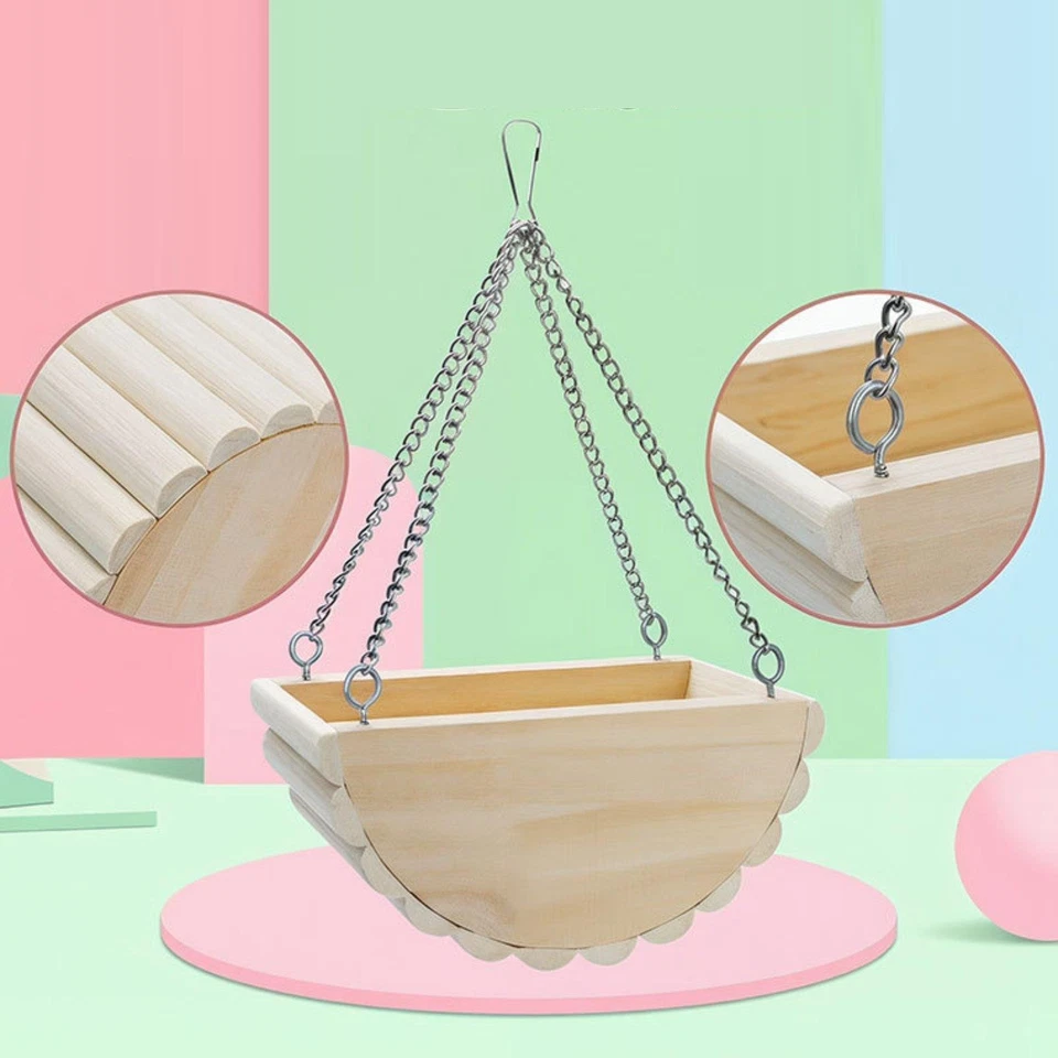 Balançoire en bois pour hamster, hamac en bois pour chinchilla et gerbille. - Photo 1/4