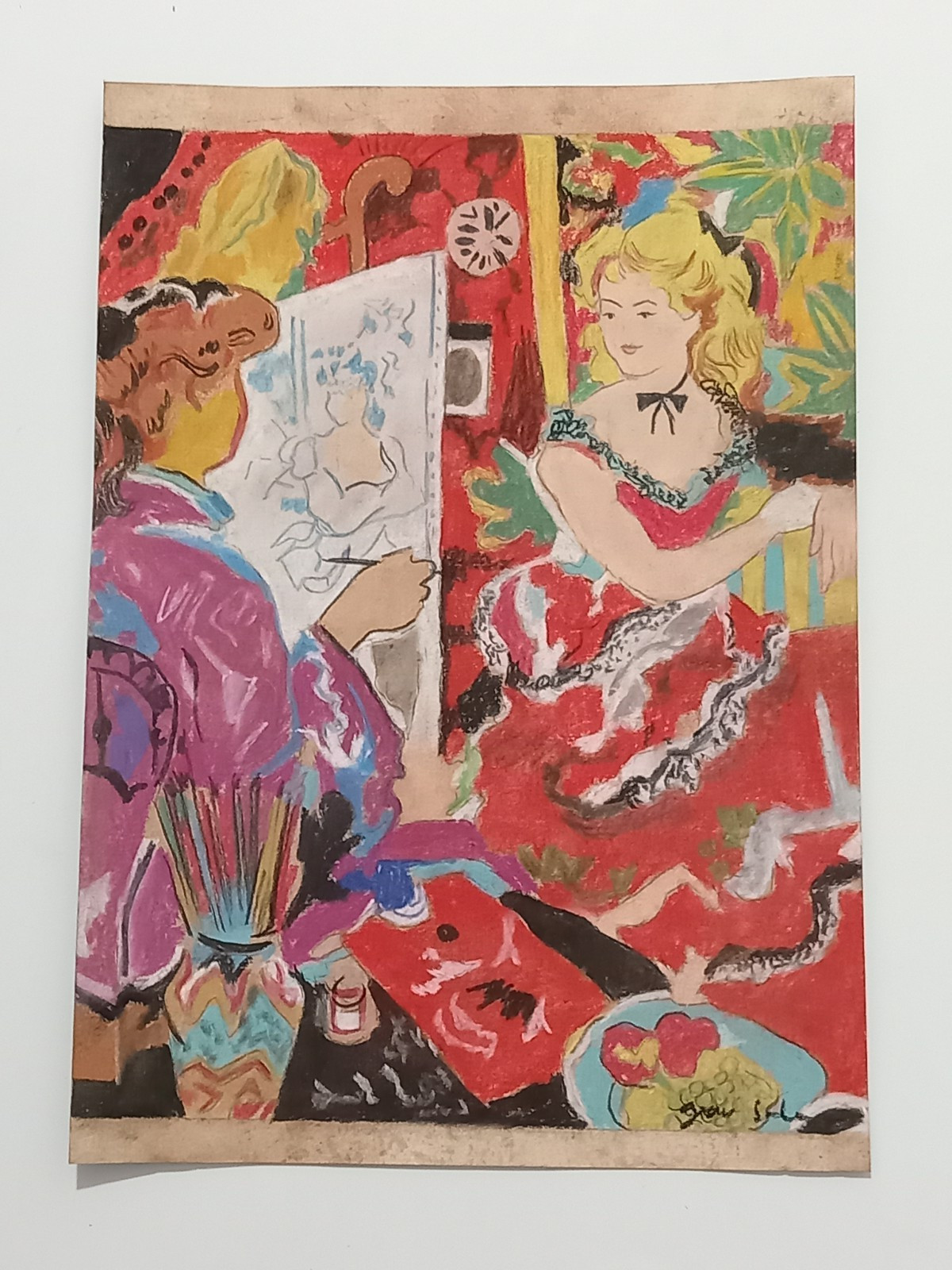 Emilio Grau Drawing on paper (Handmade) signed and stamped mixed media.