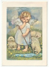 1966 A. Zandrino cartolina Buona Pasqua vintage angelo agnelli ruscello