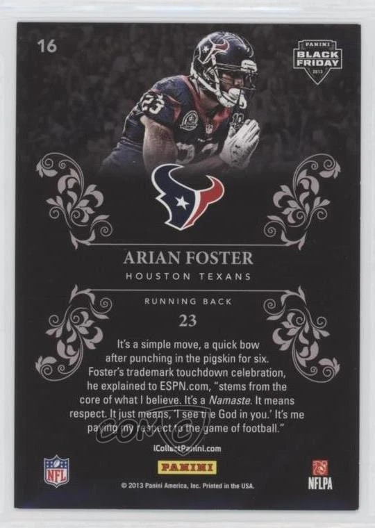 2013 Panini Black Friday Panini Collection Cracked Ice Arian Foster #16 - Image 2 of 2