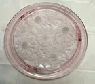 Vintage Pink Depression Glass 3 Footed Jeannette Sunflower Print Cake Plate 10"