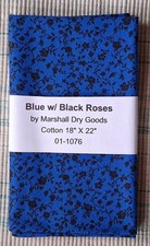 Fat Quarter - Blue w/Black Roses Cotton Fabric by MDG
