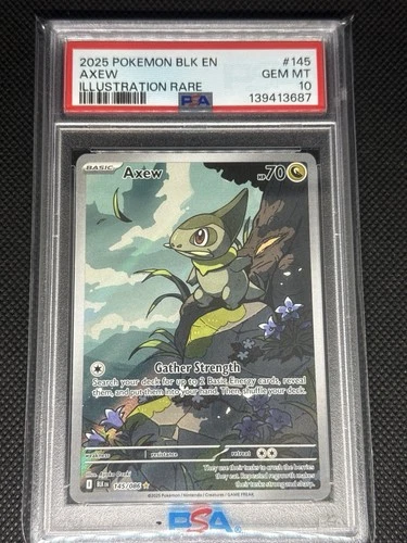 Pokémon Axew Holo Card Illustration Black Bolt TCG 145/086 PSA 10