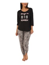 MUNKI MUNKI Womens Mornings Black T-Shirt Top Straight leg Pants Pajamas M