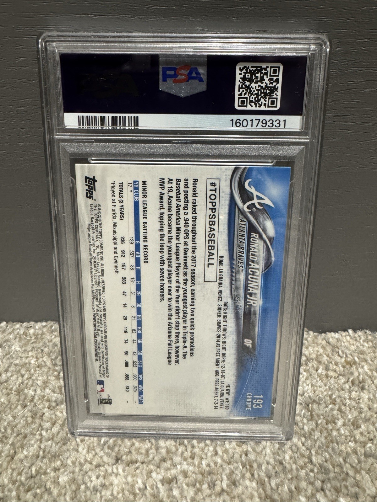 Ronald Acuna Jr 2018 Topps Chrome PSA 10 GEM MINT Rookie RC view 2
