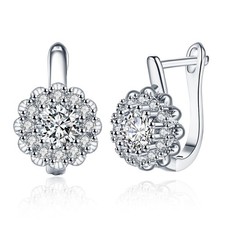 14K White Gold Flower Small Halo CZ Hoop Earrings For Women Girls Cubic Zirconia