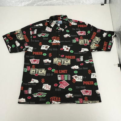 Vintage Afico Blue Water Hawaiian Poker Casino Button-Down Shirt Men's 2XL