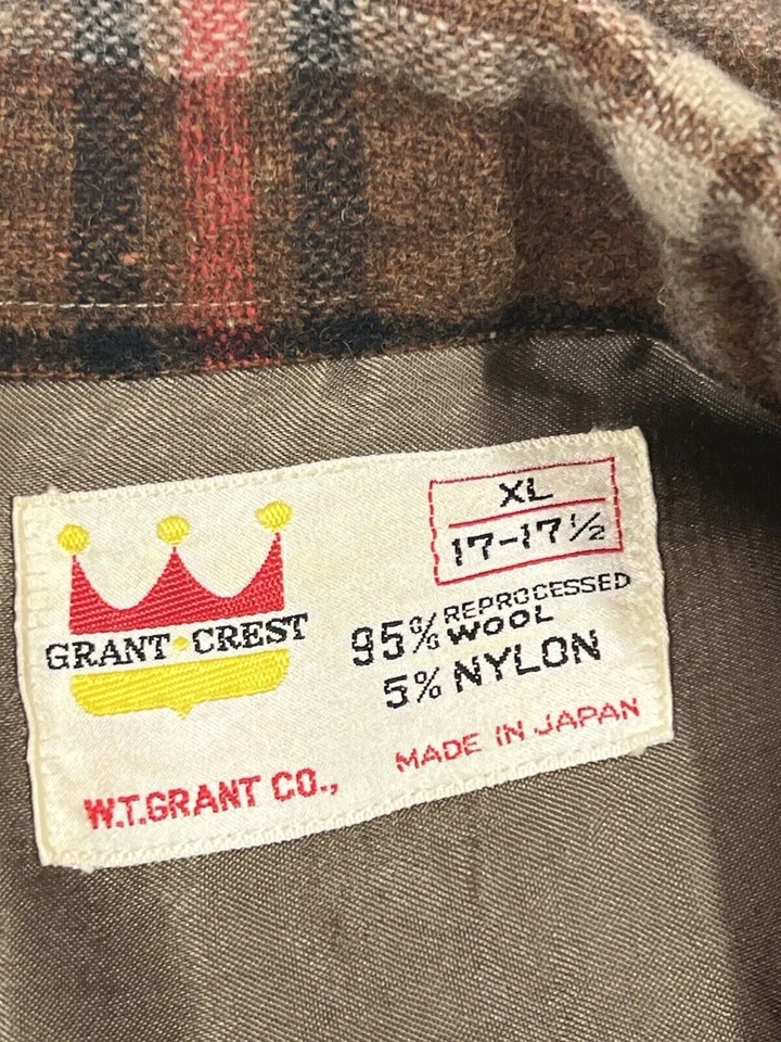 Vintage Grant Crest Mens XL  17-17 1/2 Plaid Wool Long Sleeve Button Up Shirt - Image 2 of 4