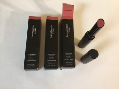 3  BareMinerals Pro Longwear Lipstick STRAWBERRY 0.07 oz 2 g NIB