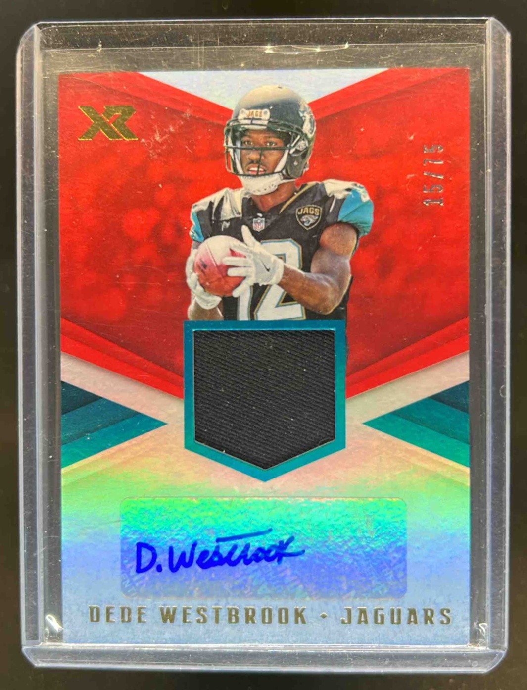 Dede Westbrook Panini XR Rookie Swatch Autographs #RSADDW Red