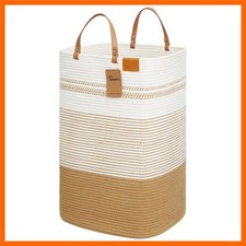 Large Laundry Hamper 75L Tall Woven Cotton Storage Basket with Leather Hand...