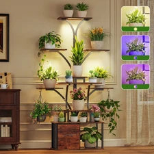 Tall Plant Stand with Grow Lights Metal Indoor Plant Shelf Flower Display Rack