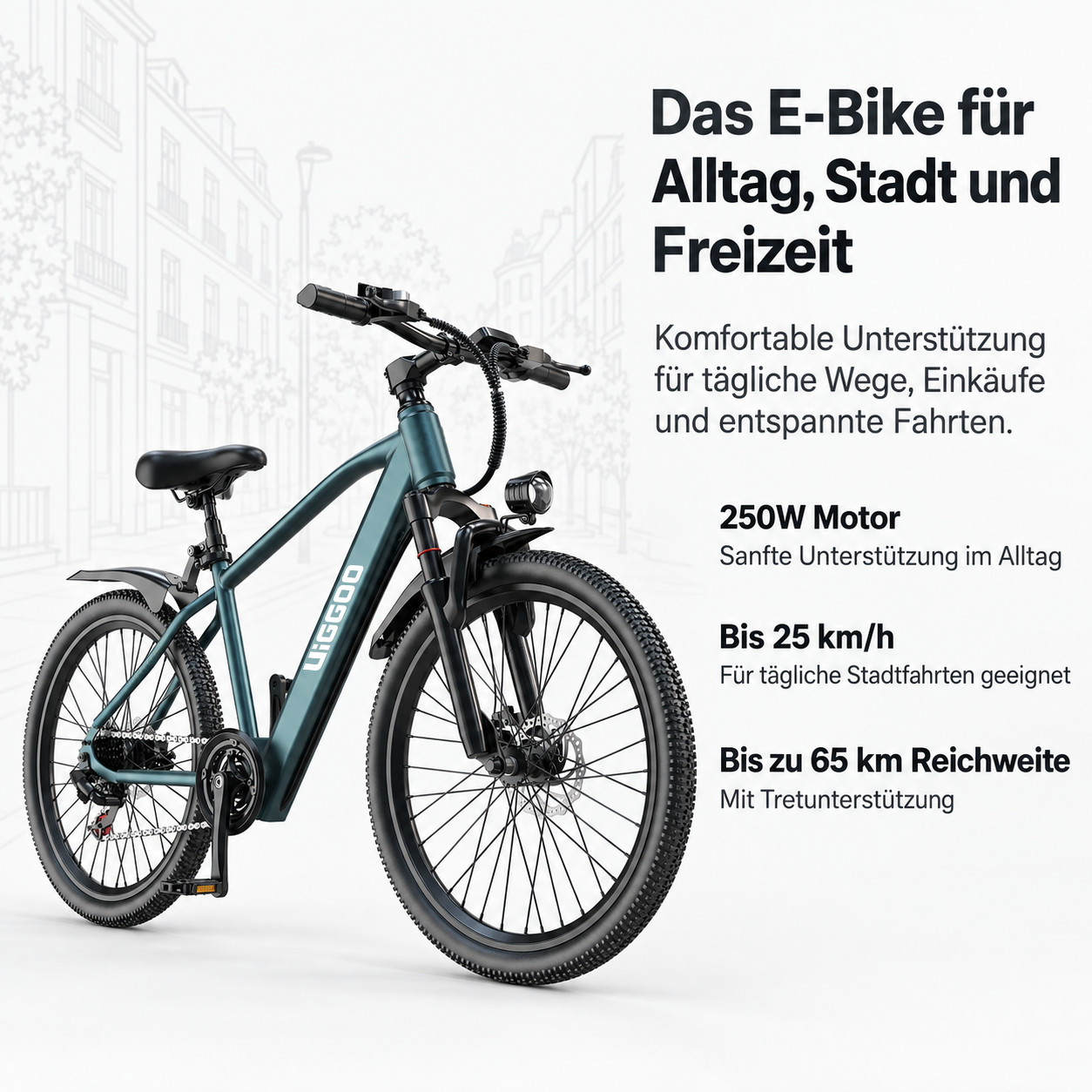 Bici Elettrica Trekking 24/26 Pollici, RH 48 cm, 360 Wh Verde Bici Elettrica foto 3