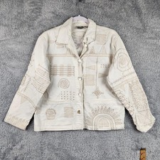 Chicos Design Jacket Womens 1 White Embroidered Geometric Boho Art Western Aztec