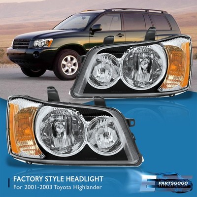 For 01-03 Toyota Highlander Replacement Headlights Bumper Lamp Pair Chrome Amber
