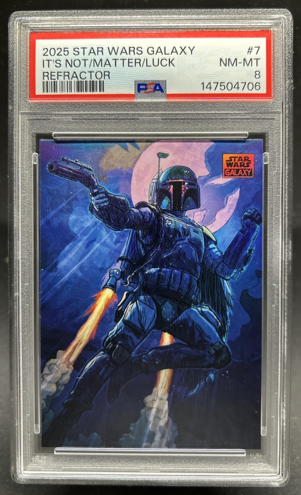2025 Topps Chrome Star Wars Galaxy Bounty Hunters Refractor #23 PSA 8 view 1
