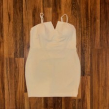 Charlotte Russe Cream Shimmer Bodycon Mini Dress V-Neck Padded Cups Size 2X