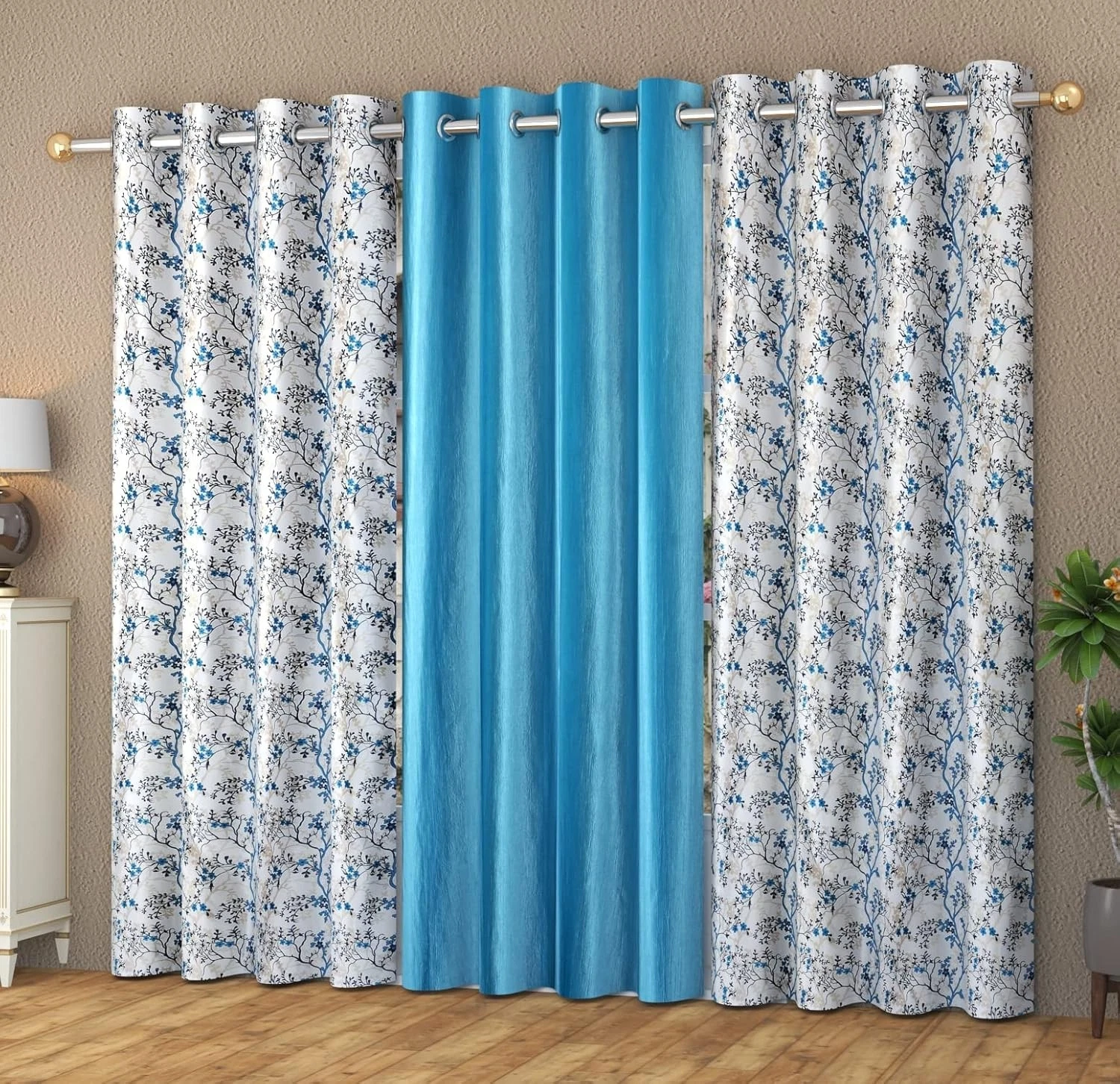 New Polyester Curtain Set Long Door 9 Feet Pack of 3