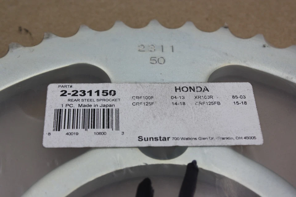 PIÑÓN TRASERO SUNSTAR 50T 428 ACERO HONDA CRF100F XR100R CRF125F HECHO EN JAPÓN Foto 2 de 4