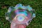 ANTIQUE IMPERIAL SMOOTH RAYS CARNIVAL GLASS RUFFLED BOWL - WHITE