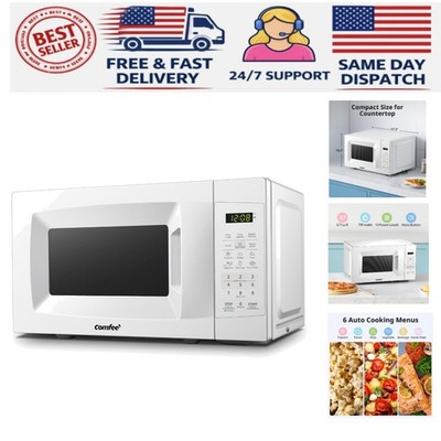 Elegant 0.7 Cu Ft Countertop Microwave with ECO Mode & Child Lock, 700W - White