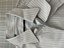 Men's Gucci Dress Shirt Neck 16.5 White Blue Striped