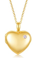 Love Heart Locket Platinum 14K Gold-Filled with Diamond-Accent Lockets that H...