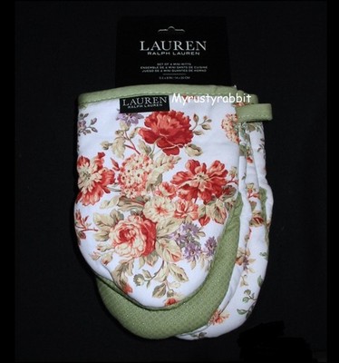 Ralph Lauren Rose Coral Kitchen Mini Oven Mitt Set of 2 Left or Right ~ Silicone