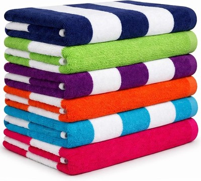 Luxurious 6-Pack Quick Dry 30x60 Cotton Beach & Pool Towels   Soft & Absorbent