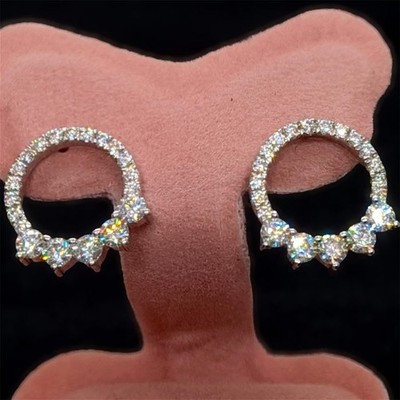Round Cut Natural GH/SI Diamond Open Circle Women's Stud Earrings 14k White Gold