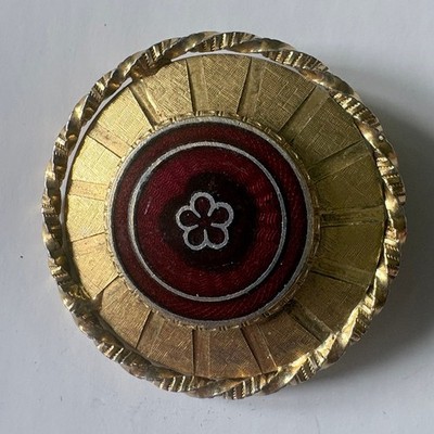 Kramer Gold Tone Vintage Brooch With Etched Red Center