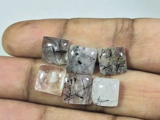 10 x 10 mm Natürlicher Schwarzer Rutil Quadrat Cabochon Lose Edelstein 6 Stck...