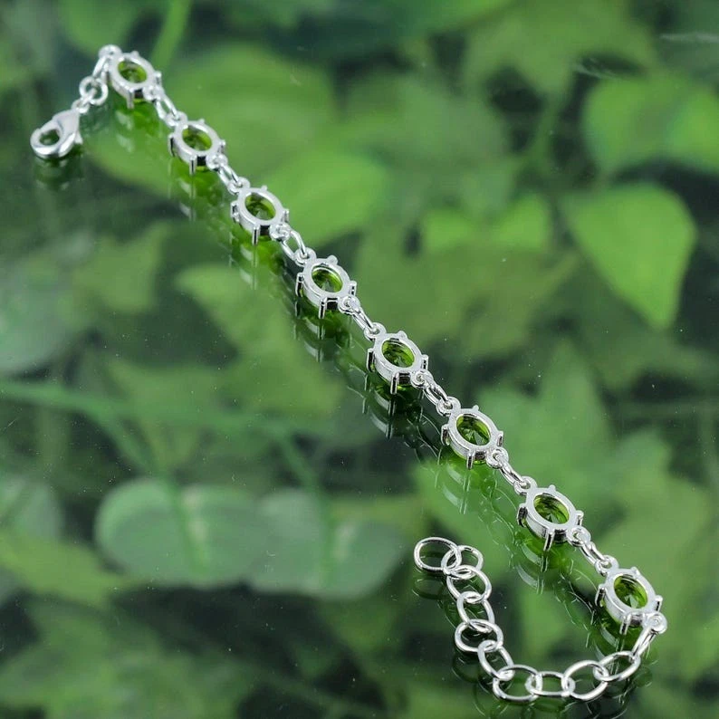 Brazalete de joyería de plata de ley 925 hecho a mano con piedras preciosas de peridoto verde tamaño-7-8" Foto 4 de 4