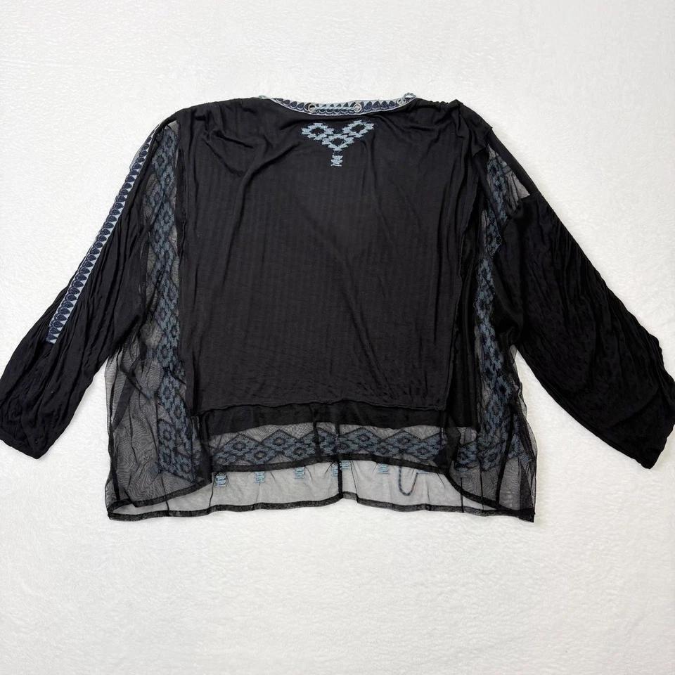 Blusa túnica Free People Eden azteca negra de malla bordada Top Boho Festival Med Foto 4 de 4