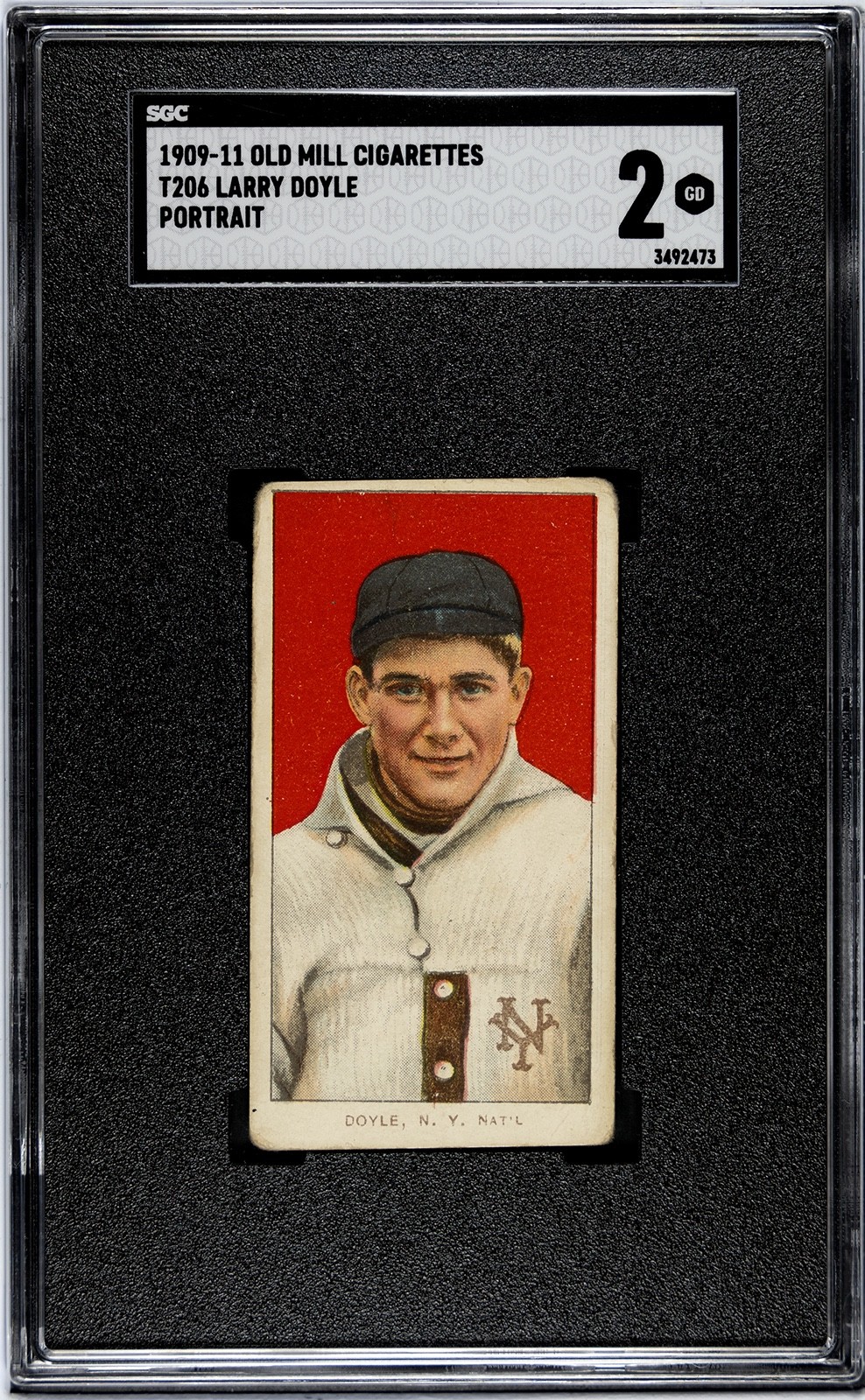 1909-1911 Old Mill Cigarettes T206 Larry Doyle - New York NY Baseball Card SGC 2