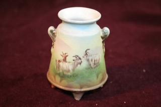 Antique 2 Handled Royal Bayreuth TAPESTRY Porcelain Toothpick Holder w/ GOATS