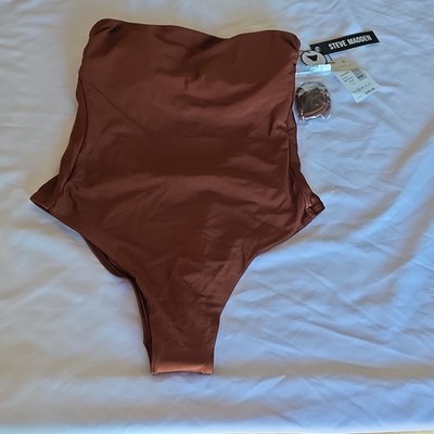 Steve Madden Oak Brown One Piece Women's swimsuit removal straps SM
