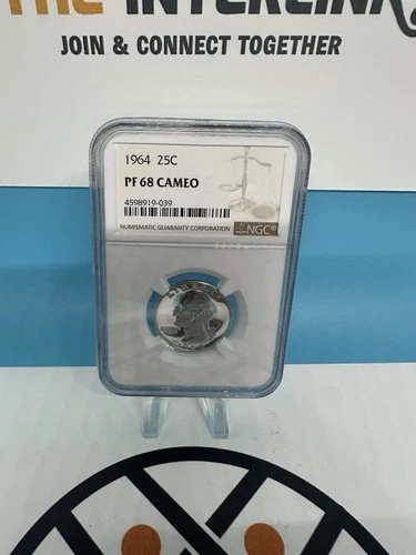 1964 NGC PF68 Cameo Silver Proof Washington Quarter 25C White Label