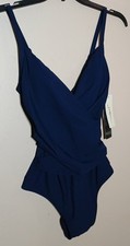 Gottex Profile Women's Size 8 Tutti Frutti V-Neck One Piece Swimsuit Navy Blue
