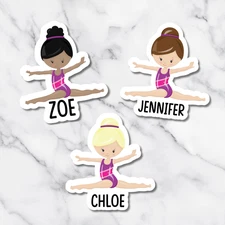 Personalized Gymnastics Girl Sticker – Custom Name & Character Style