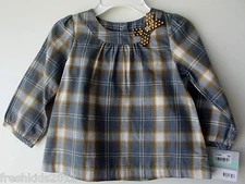 Carter's Grey Plaid Long Sleeve Pull-Over Top Baby Girl12 Months NWT G82515