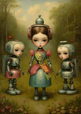 Surrealism Fantasy Colorful Doll Face Innocent Wide Eyed People Art Print No55