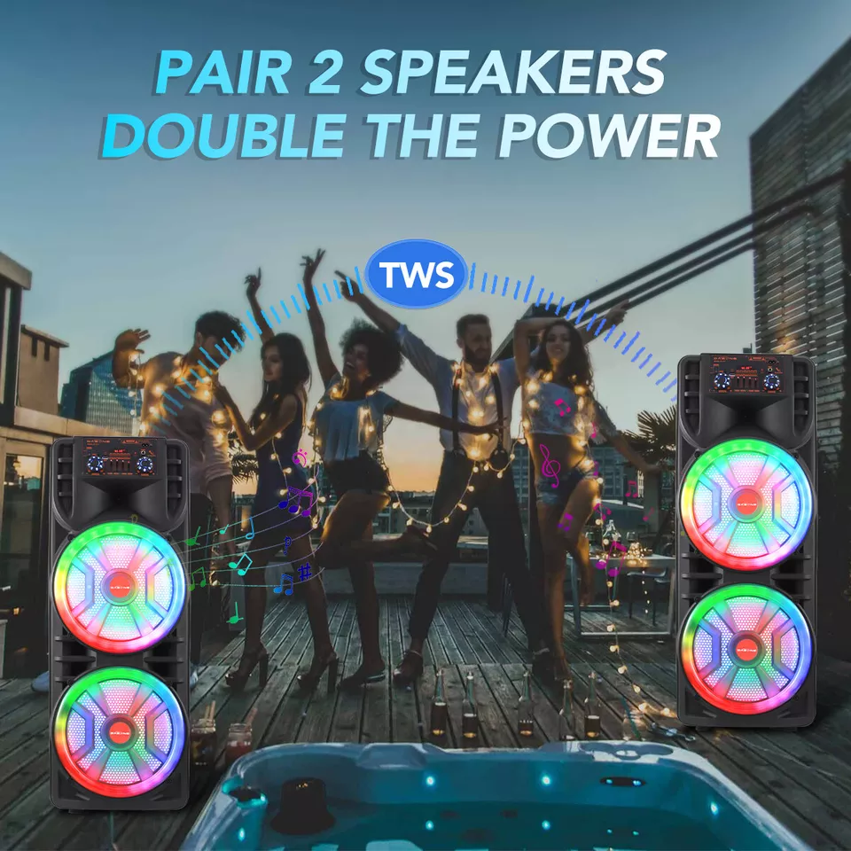 Portable Bluetooth Speaker Dual 12'' Subwoofer FM Heavy Bass Sound Karaoke W/Mic - Image 2 of 4