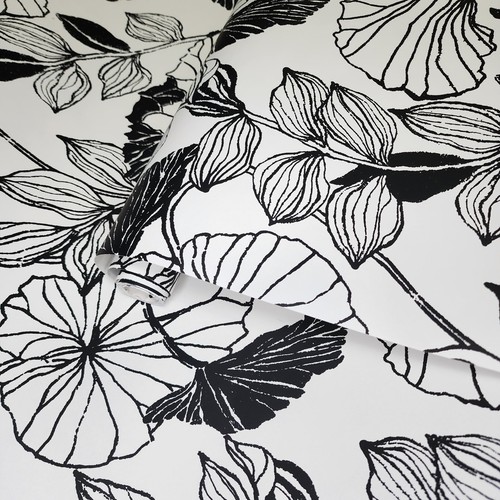 Modern Floral Black & White Leaf Outline plants contemporary Wallpaper FP2660 - Bild 9 von 10